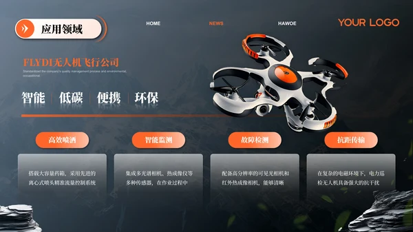 橙色创意风无人机产品介绍ppt模板