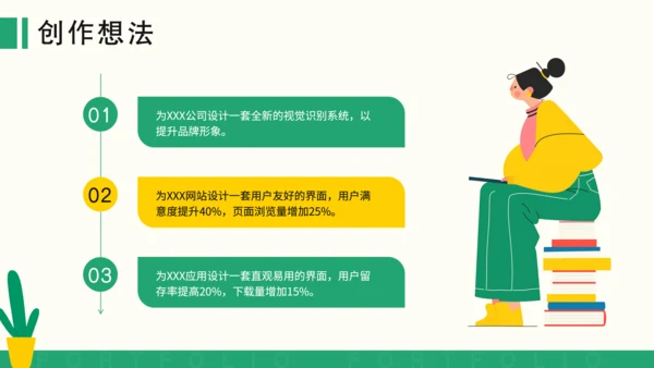 黄色扁平风平面设计师个人作品集PPT