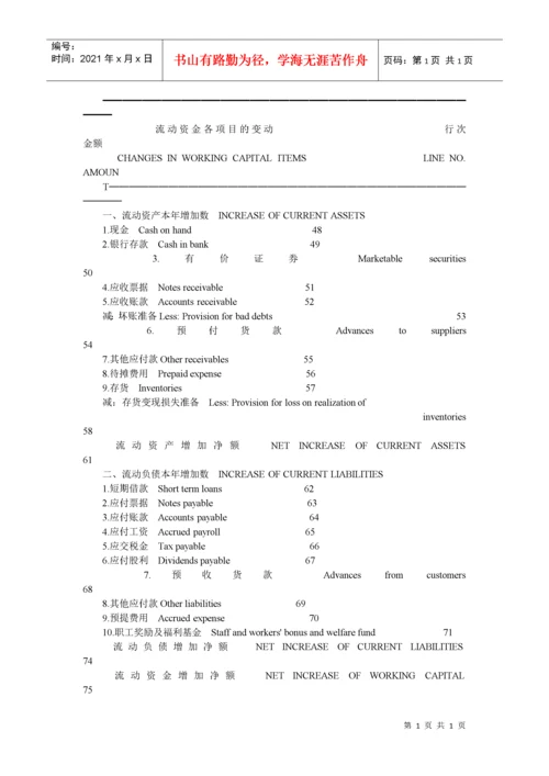 外商投资企业会计报表项目中英文对照表 123.docx