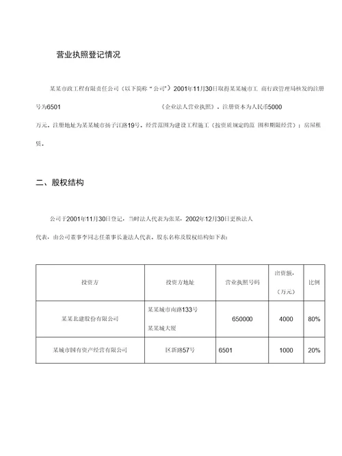 【精品】某某市政工程有限责任公司财务尽职调查报告范本