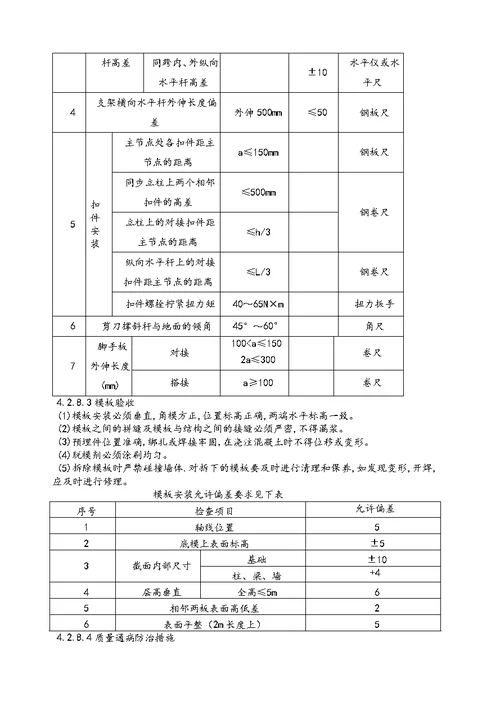 模板支架验收标准