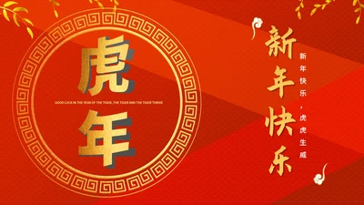 红色中国风中式虎年新年节日PPT模板