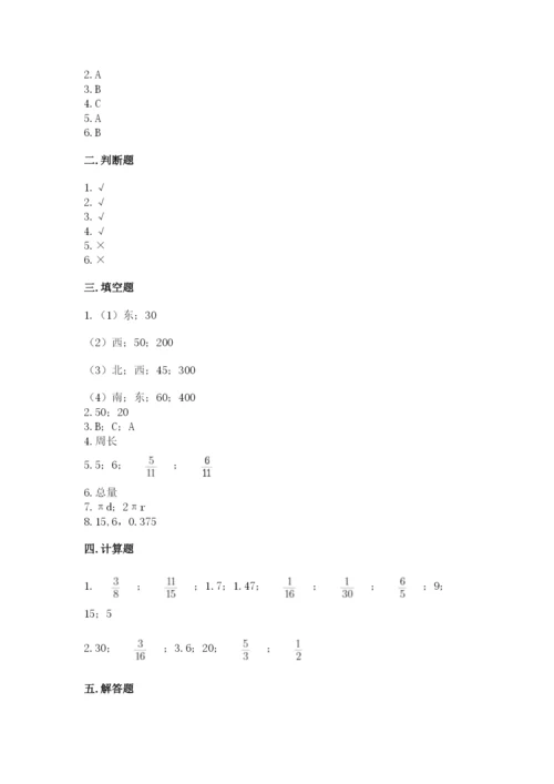 人教版六年级上册数学期末测试卷（精选题）word版.docx