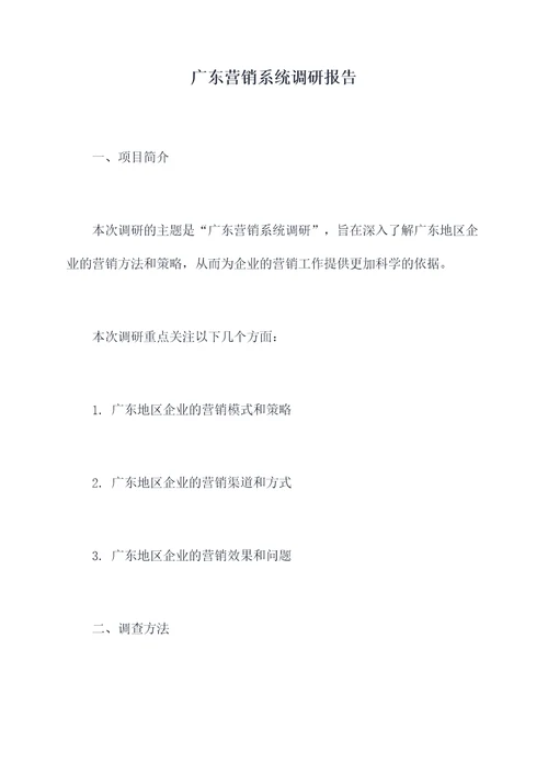 广东营销系统调研报告