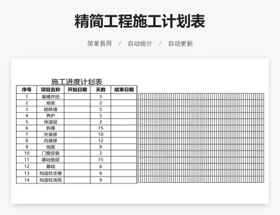 精简工程施工计划表