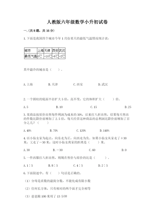 人教版六年级数学小升初试卷附答案（培优a卷）.docx