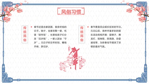 简约中国风春节习俗传统节日PPT课件