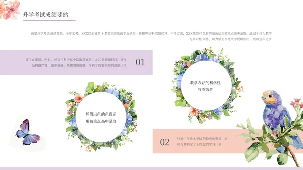 清新唯美文艺插画花朵画室总结通用PPT模板