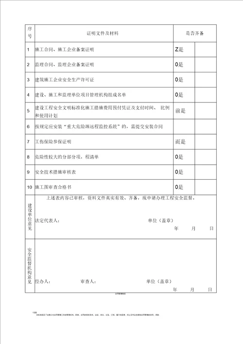 已填福建省房屋建筑和市政基础设施工程安全监督申请表