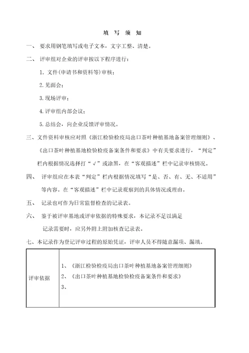 出口茶叶种植基地检验检疫备案工作流程卡