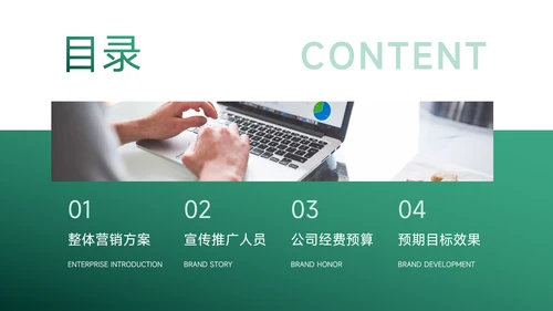绿色渐变多图品牌营销策划PPT模板