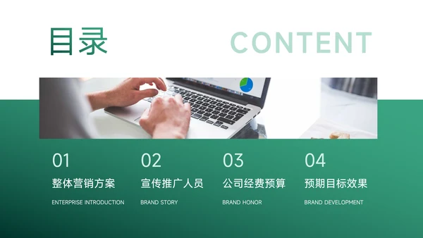 绿色渐变多图品牌营销策划PPT模板