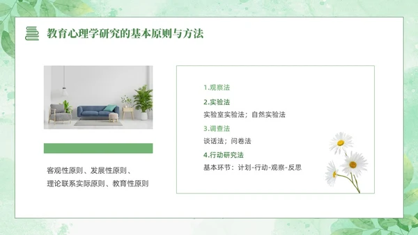 绿色水彩清新花卉教育心理学PPT模板