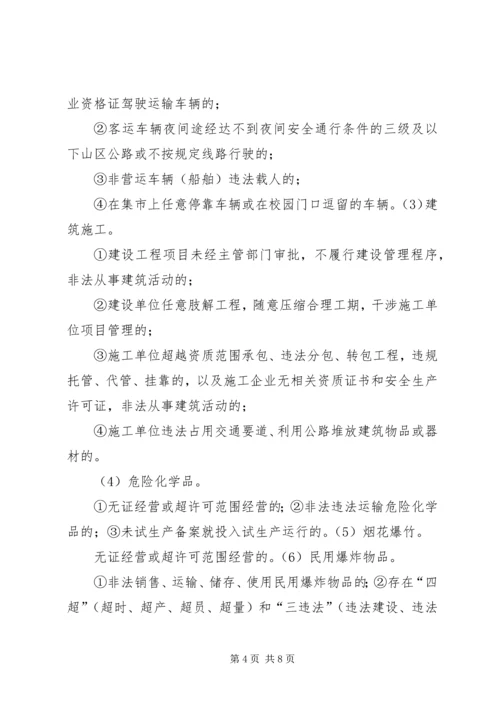 黄土乡人民政府关于集中开展严厉打击非法违法生产经营建设行为专项行动实施方案[5篇] (4).docx