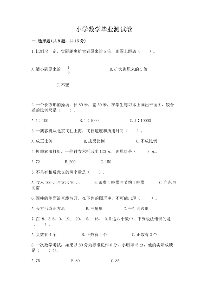 小学数学毕业测试卷【有一套】.docx