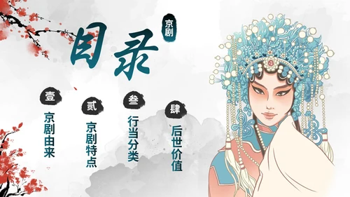 蓝色国风水墨花旦京剧传统文化主题教育PPT模板