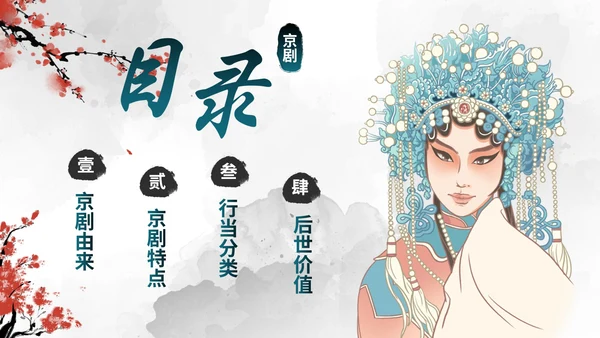 蓝色国风水墨花旦京剧传统文化主题教育PPT模板