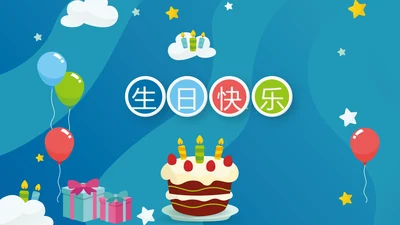 蓝色生日快乐电子相册动态PPT模板