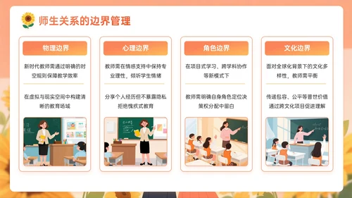 橙黄色插画风关于新时代教师的使命与修行教师节PPT模板