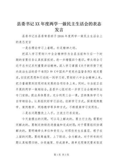 县委书记XX年度两学一做民主生活会的表态发言.docx