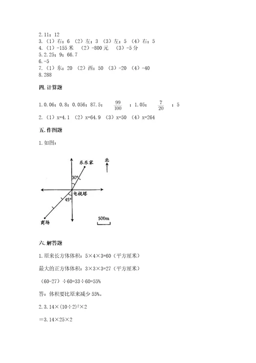 沧州市东光县六年级下册数学期末测试卷（易错题）