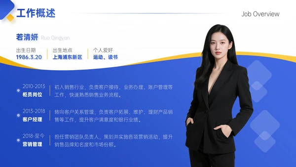 蓝黄色简约风试用期员工转正答辩PPT模板