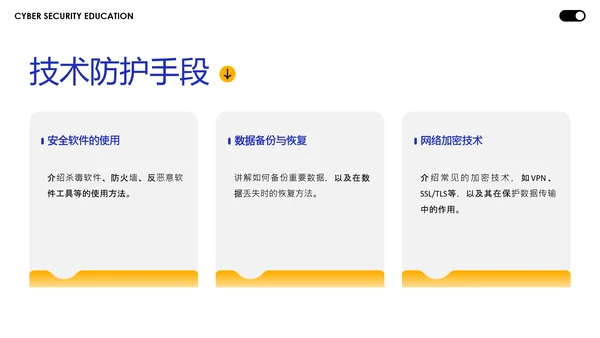 蓝黄色简约几何C4D创意网络安全教育宣传PPT模板