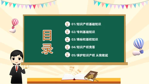 绿色黑板风卡通儿童知识产权进校园小学生知识产权主题班会世界知识产权日