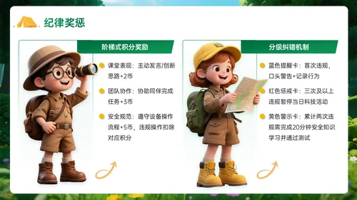 绿黄色3D立体暑假欢乐夏令营PPT模板
