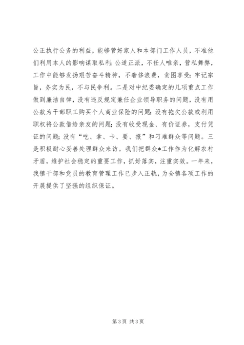 某镇党委副书记关于落实党风廉政建设责任制的自查报告.docx