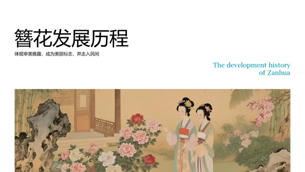 黄绿色国画新中式中国传统文化簪花PPT模板