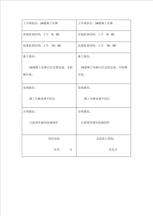 危险性较大工程专项安全检查记录