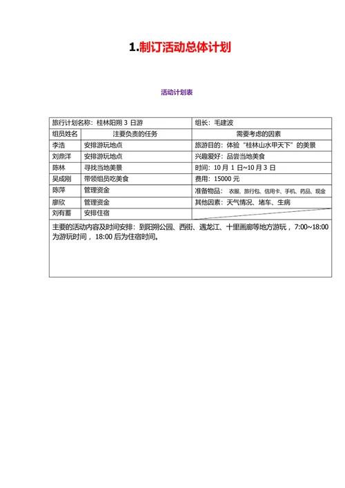 旅游计划表旅游购物生活休闲旅游计划表