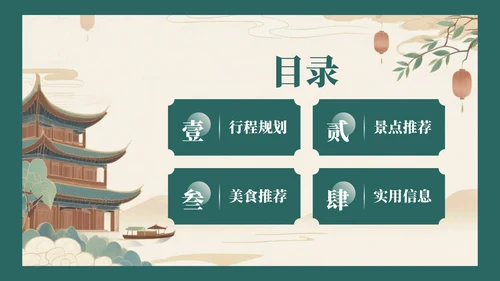 绿色复古风八月南京旅游攻略详情PPT模板