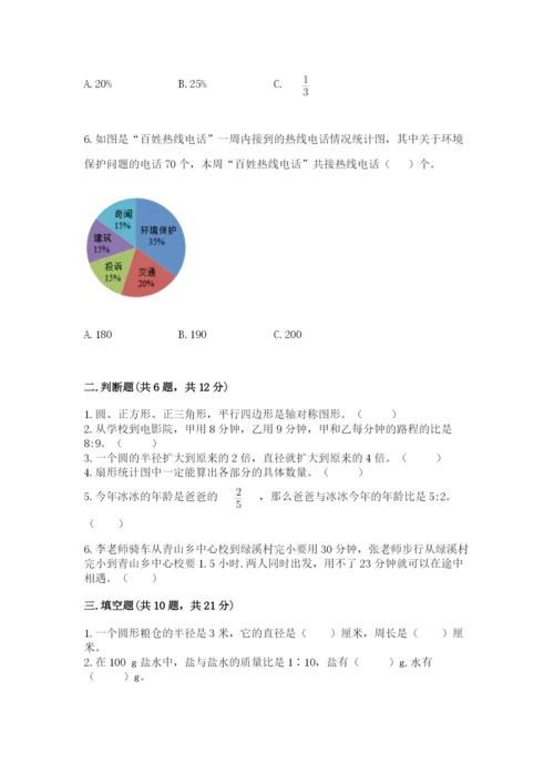 2022人教版六年级上册数学期末测试卷附答案（模拟题）.docx
