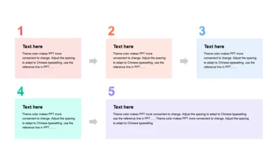 多色矩形渐变5项PPT流程