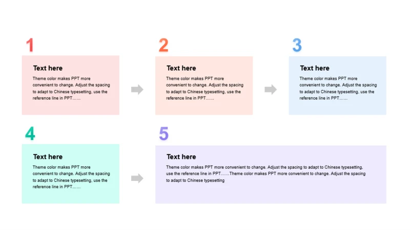 多色矩形渐变5项PPT流程