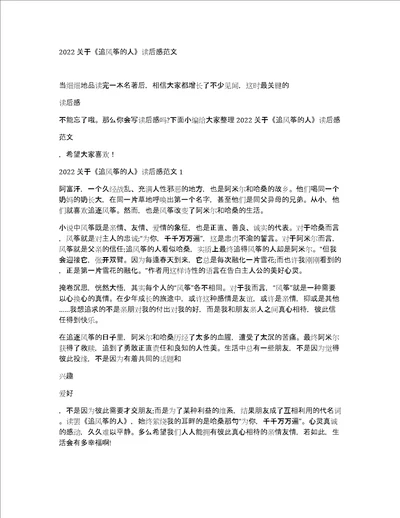 2022关于追风筝的人读后感范文