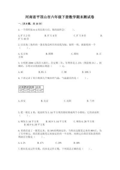 河南省平顶山市六年级下册数学期末测试卷附答案（模拟题）.docx