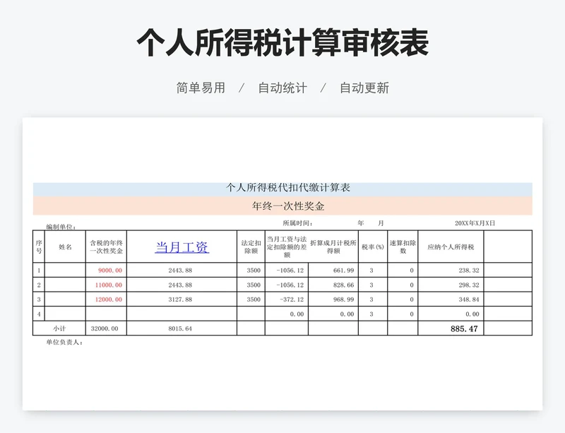 个人所得税计算审核表
