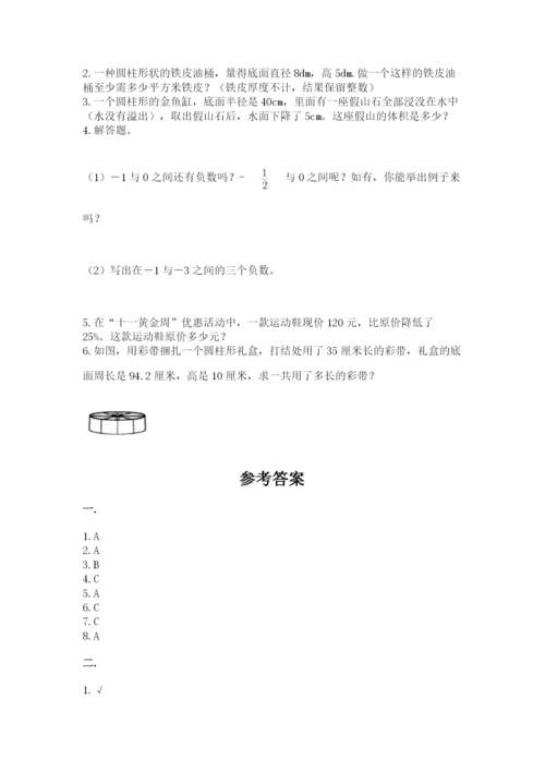 河南省平顶山市六年级下册数学期末考试试卷带答案（新）.docx