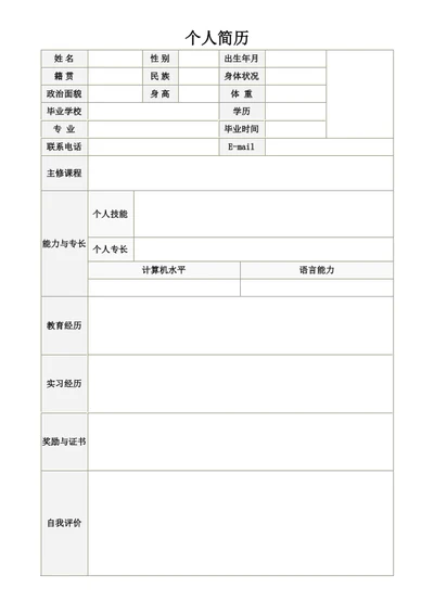 产品经理个人简历表格