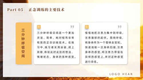 橙色简约风商务正念减压疗法培训PPT模板
