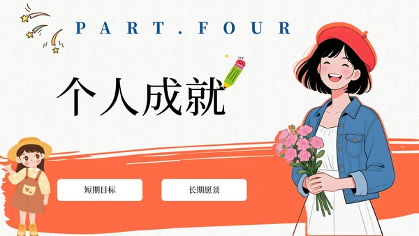 橙黑插画风个人介绍通用PPT模板