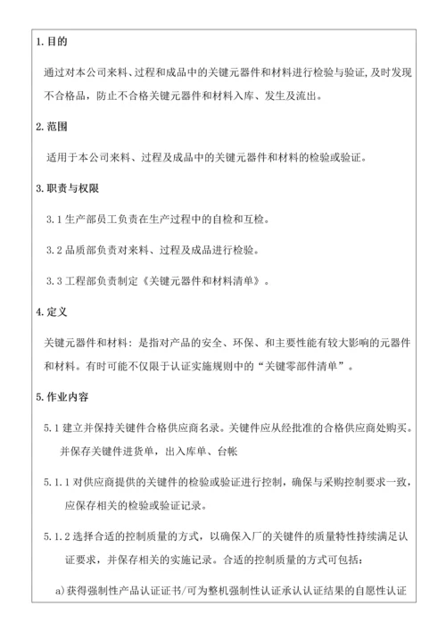 关键元器件和材料的检验验证控制程序.docx