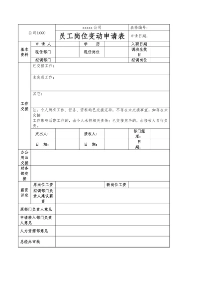员工岗位变动申请表