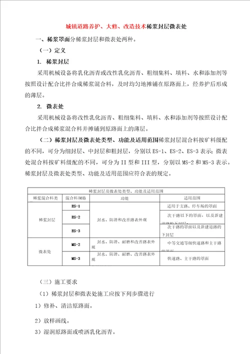 城镇道路养护、大修、改造技术稀浆封层微表处