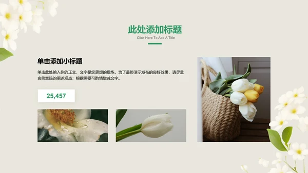 绿色清新风花卉总结汇报PPT演示模板