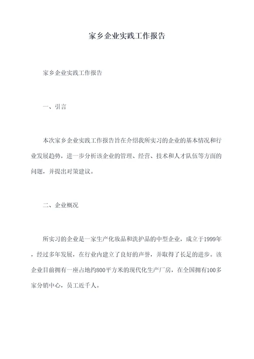 家乡企业实践工作报告