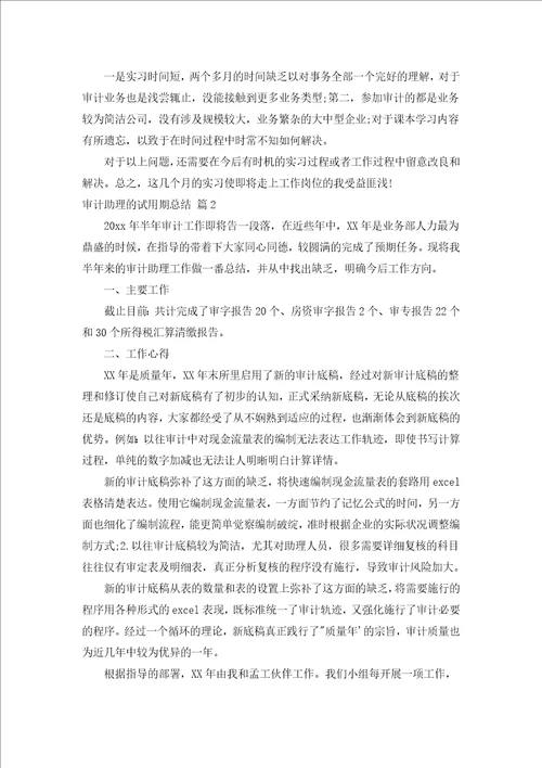 审计助理的试用期总结汇编5篇